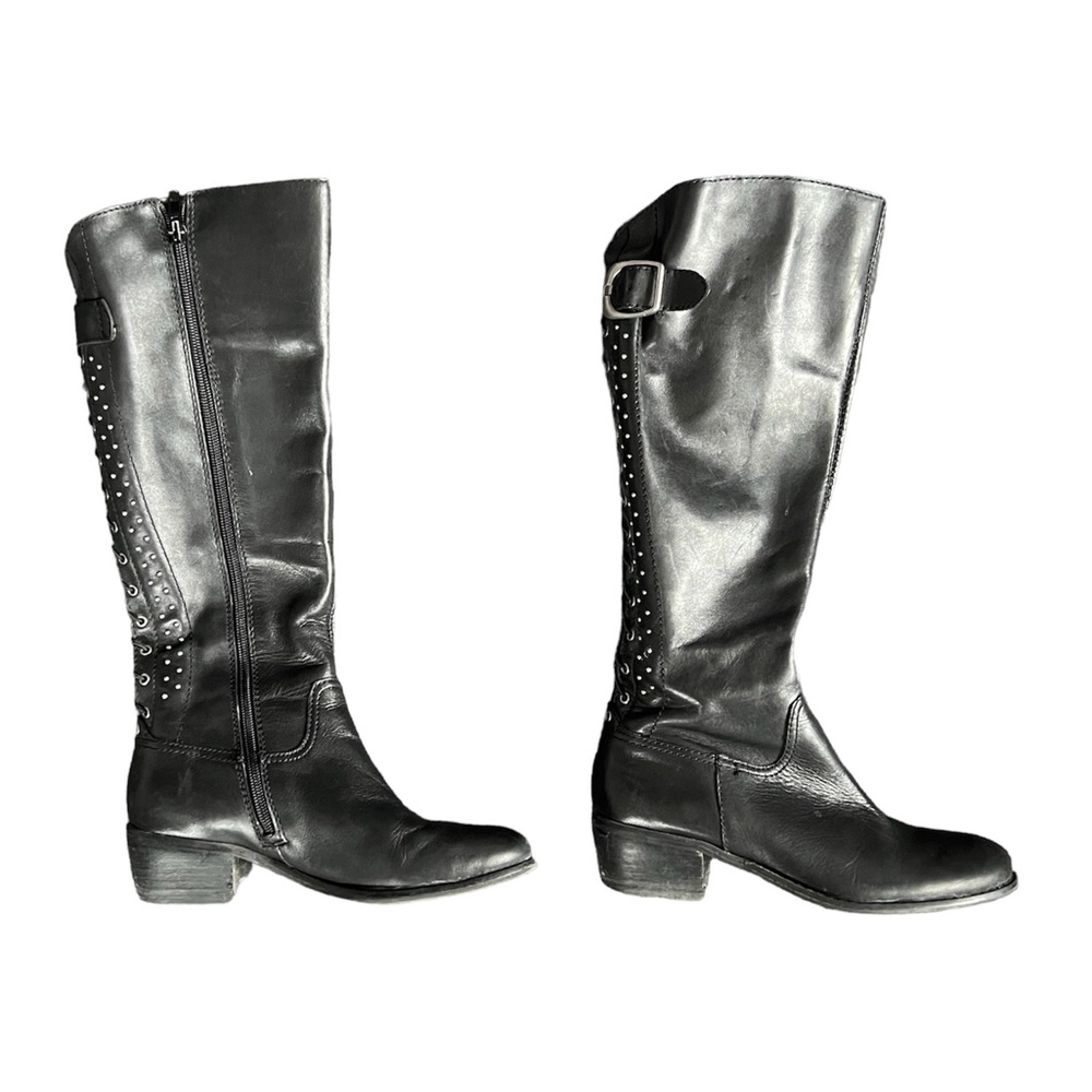 Arturo Chiang Barrett Leather Knee High Zip Up Low Heel Buckled Riding Boots 6M